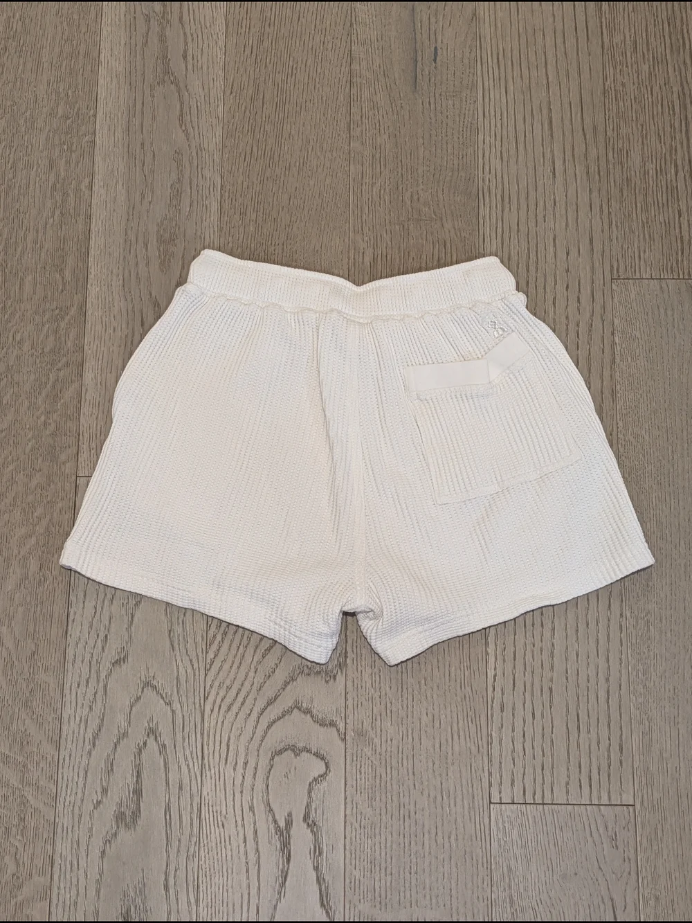 Cream Waffle-Knit Drawstring Athletic Shorts for Women